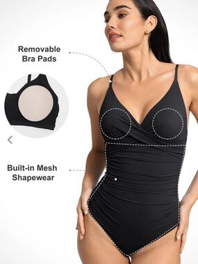 Black Women’s One-Piece Swimwear with Built-In Shapewear